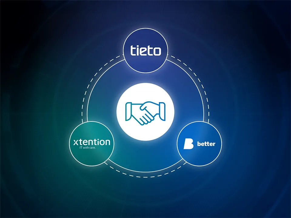Die drei Logos der Partner Tieto, x-tention und Better