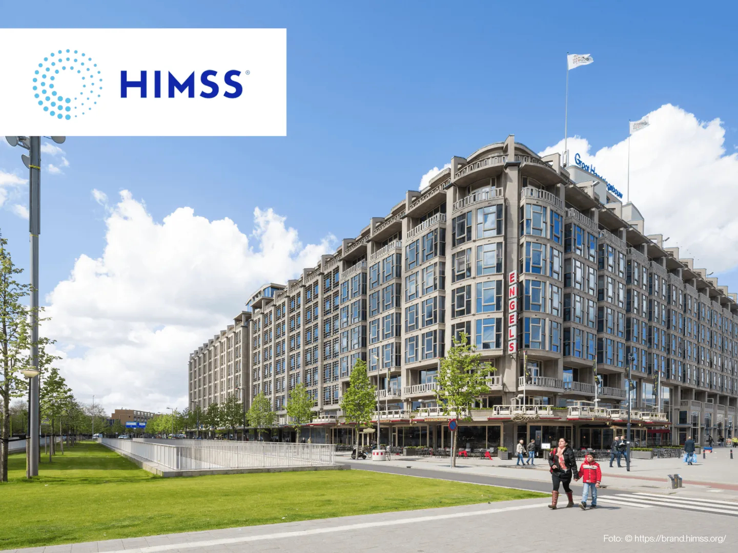 Logo HIMSS Conference Firmenzentrale Gebäude