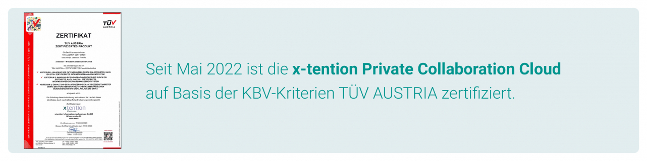 TÜV AUSTRIA Produktzertifikat x-tention Private Collaboration Cloud