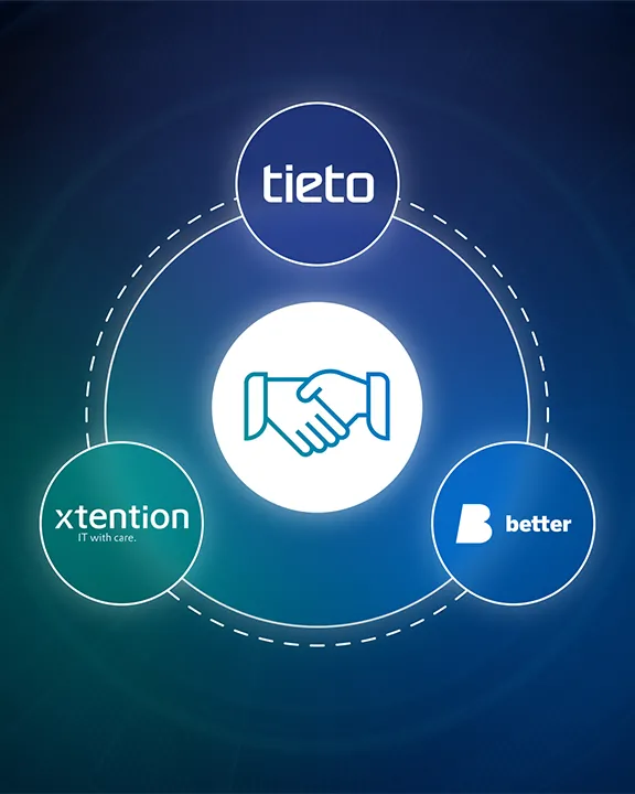 Die drei Logos der Partner Tieto, x-tention und Better